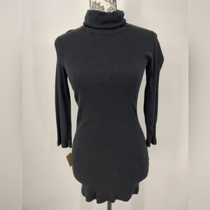 Three Dots Classic Black Knit 3/4 Sleeve Turtlneck Top Women's Medium